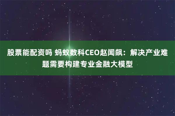 股票能配资吗 蚂蚁数科CEO赵闻飙：解决产业难题需要构建专业金融大模型